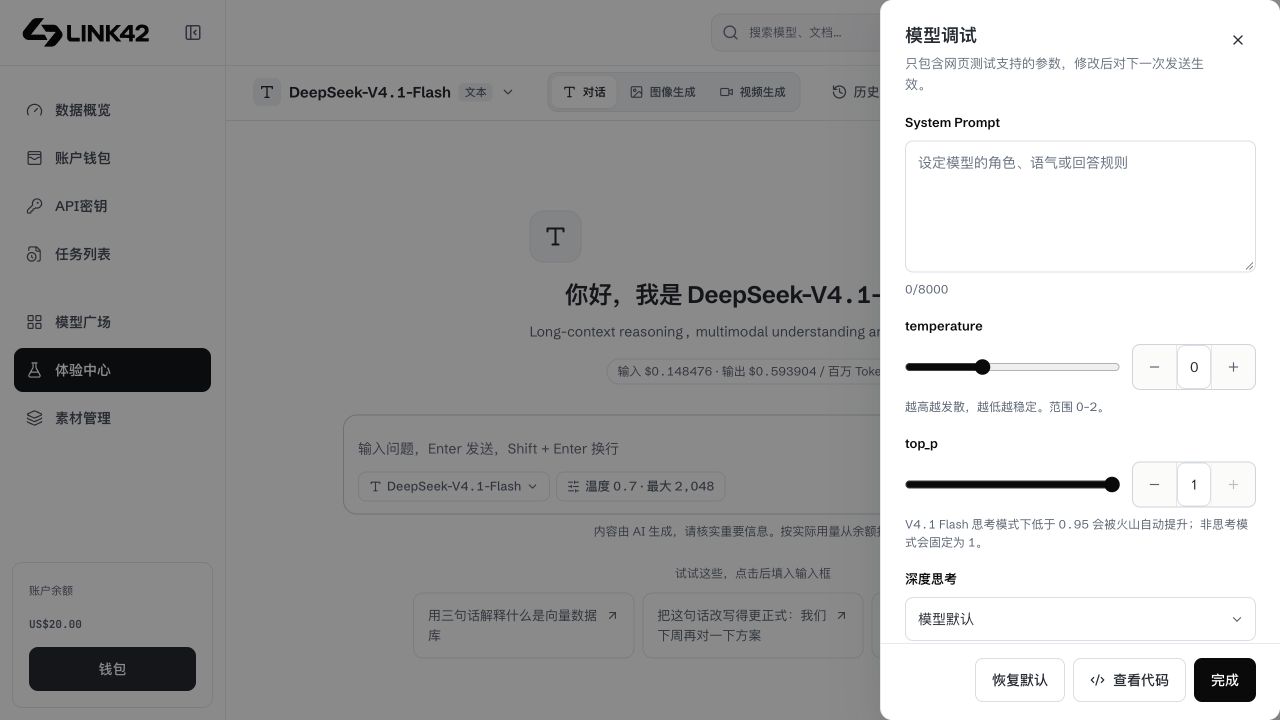 文本参数面板及当前模型能力